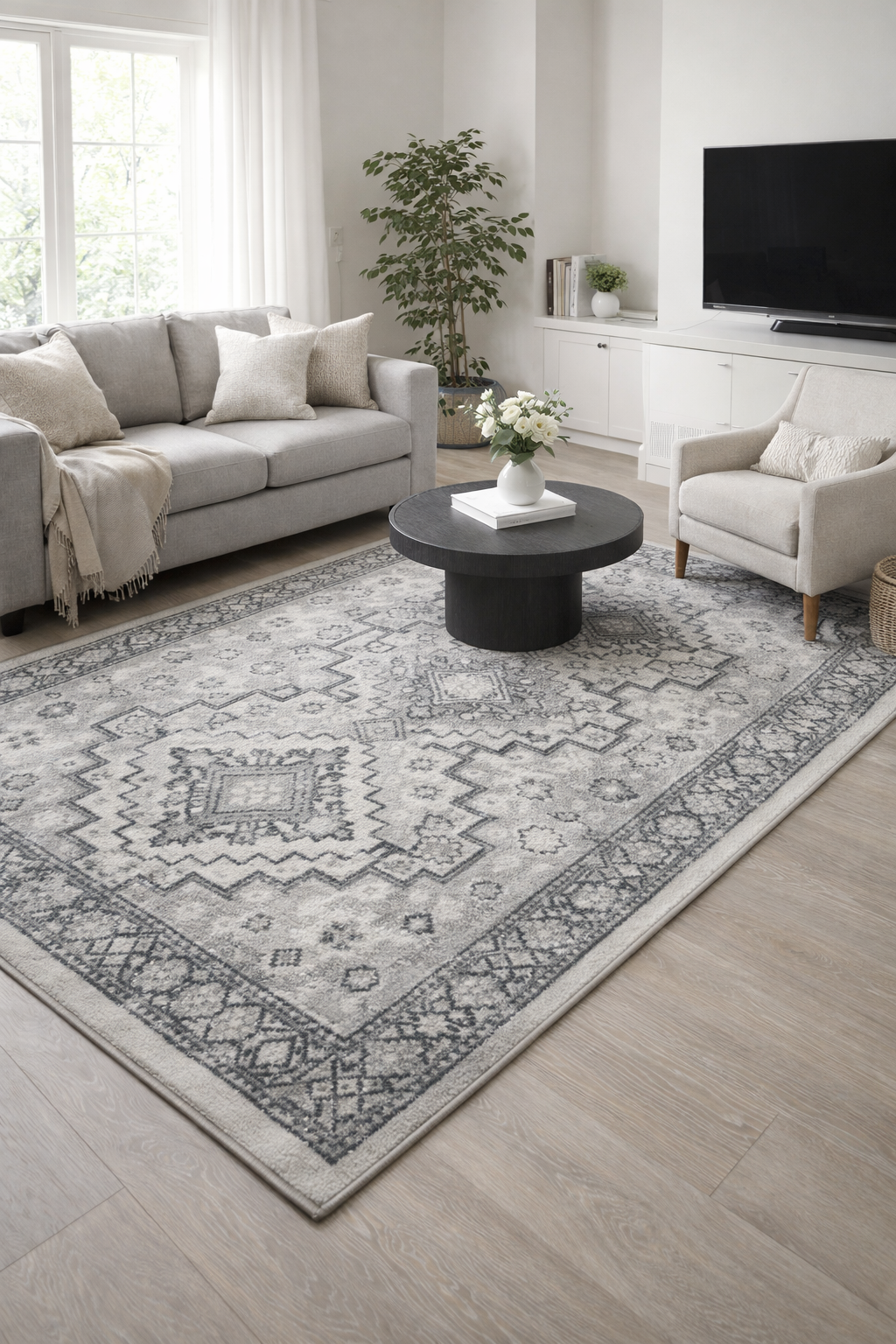 Anatolian Silver Medallion Turkish Polypropylene Rug