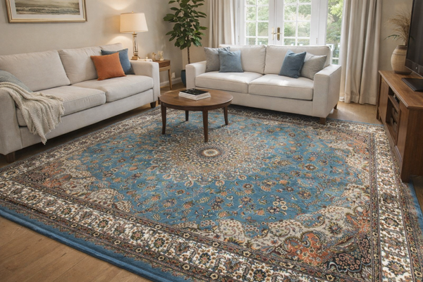 Elegant Blue Classic Persian Rug with Yellow Accents