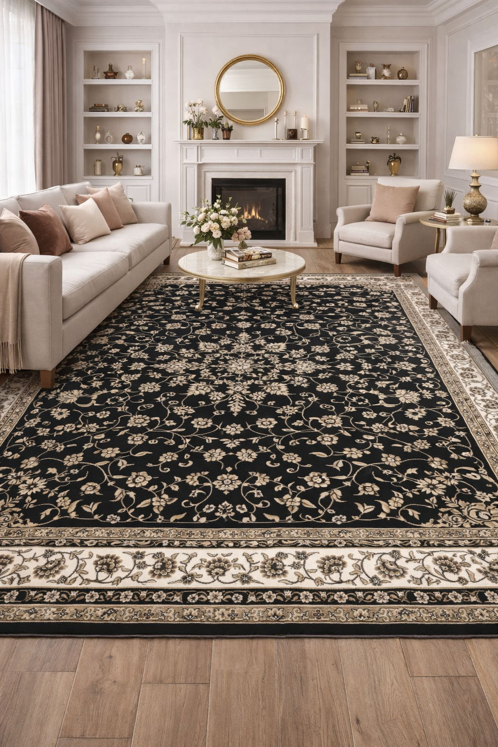Black and white Floral Persian Rug