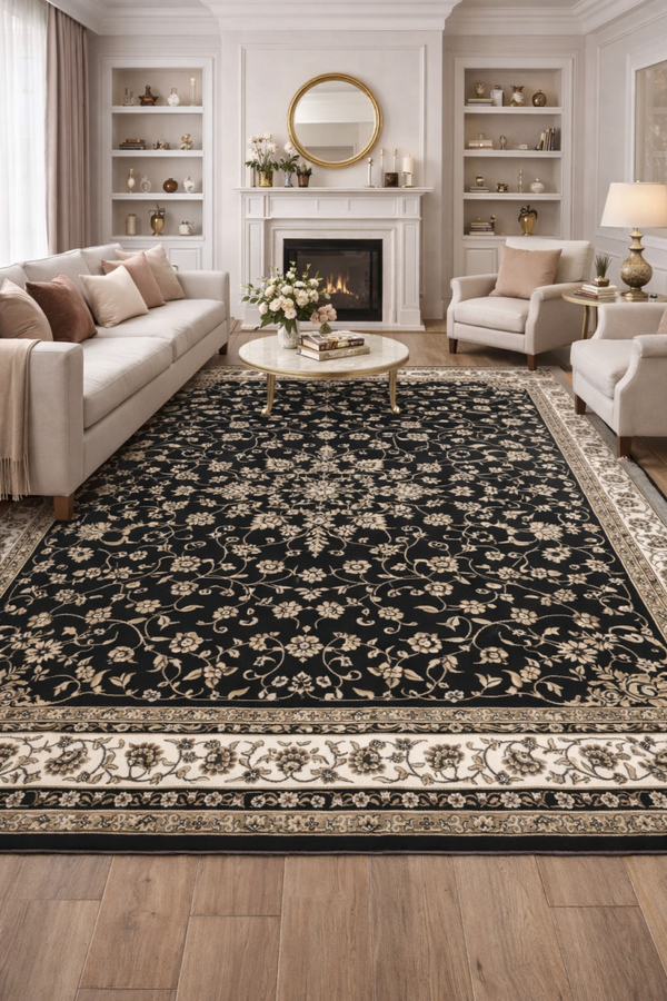 Black and white Floral Persian Rug