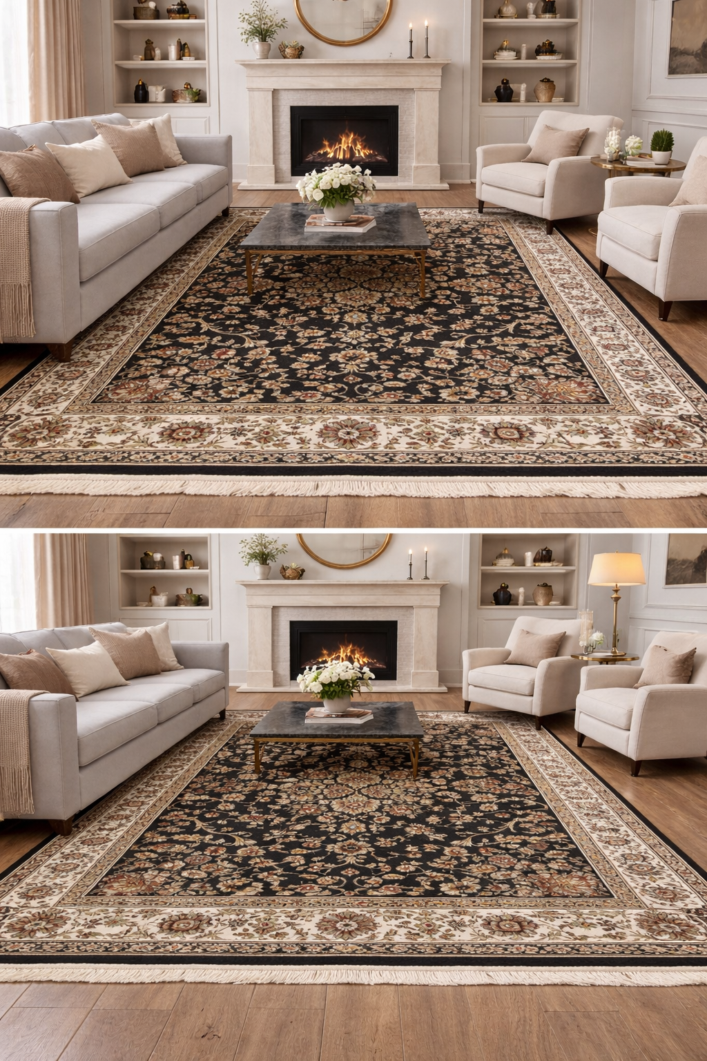 Black Persian Rug with Beige Accents