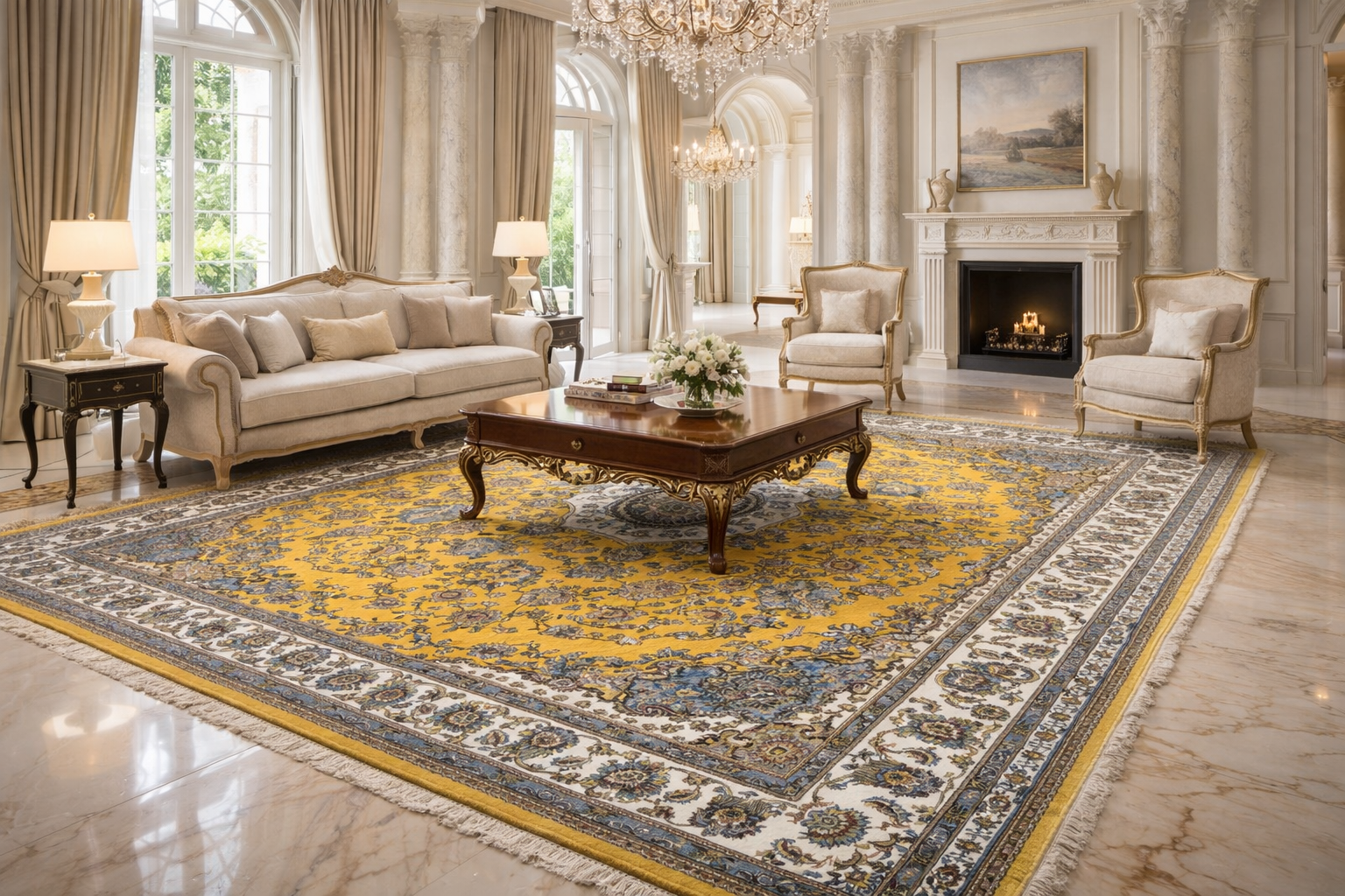 Elegant yellow Persian rug