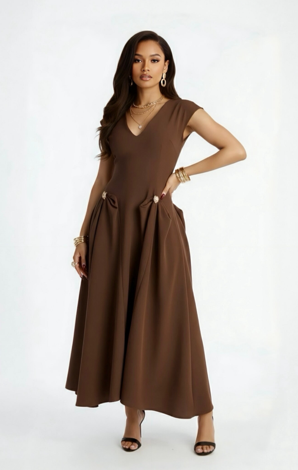 MONARÉ – Luxe Sculpted Maxi Dress ( chocolate Brown )