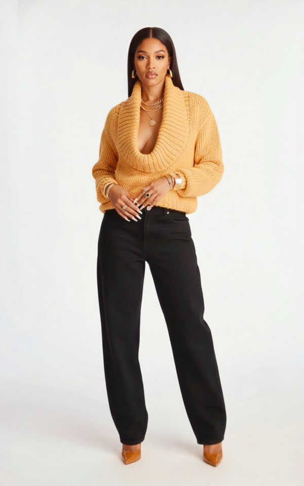 AMBERLYN – Luxe Cowl-Neck Knit Sweater (Yellow)