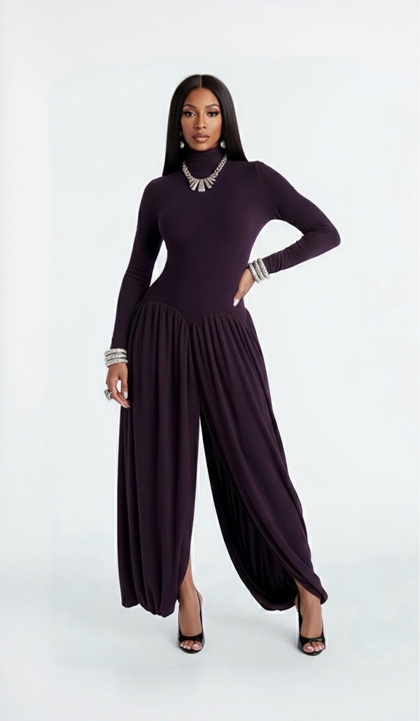MAJESTRA – Illusion Long Sleeve Maxi Sweater Dress (Purple)