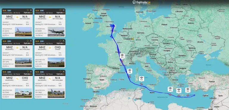 La Crète au cœur du redéploiement aérien américain (Flightradar).