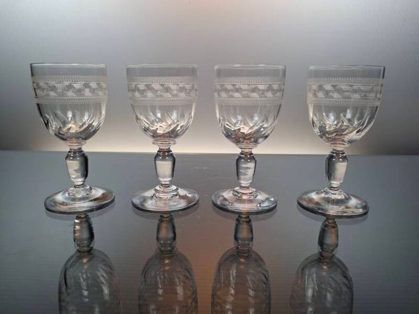 4 antique crystal port glasses Val Saint Lambert “Marthe Taillé & Guilloché”