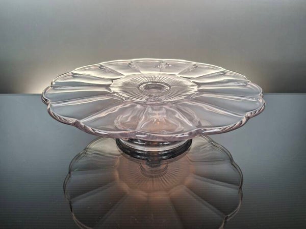 VSL-Luxval art deco clear glass cake dish on foot “Cotes plates”