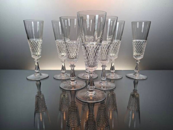 8 crystal Champagne glasses Val Saint Lambert « Walton»