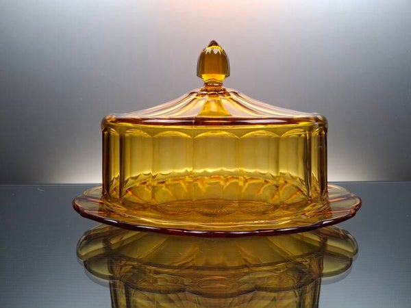 VSL-Luxval art deco amber colored glass cheese dome “Cotes Plates”