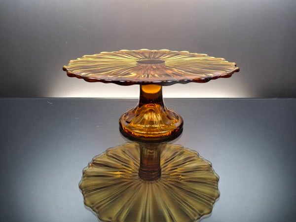 French amber colored glass Art Deco pastery dish on foot