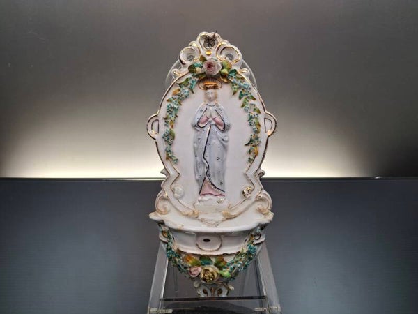 Antique porcelain holy water stoup