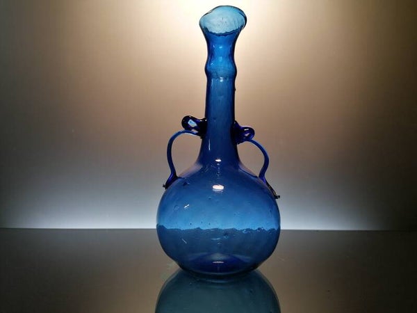 Blue art glass vase in Roman style