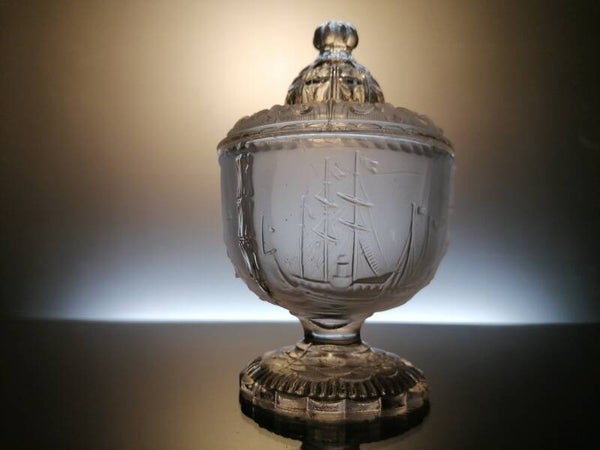 19th century glass candy bowl with lid