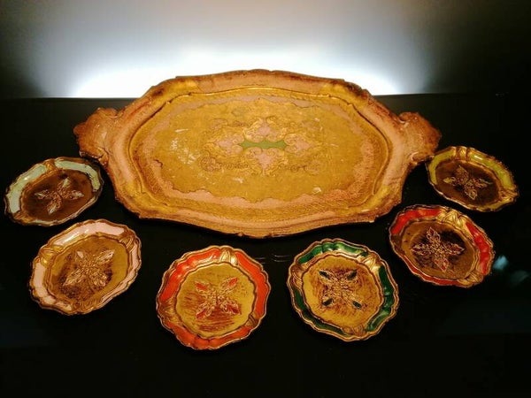 Wooden tray & 6 coasters “Florentine”