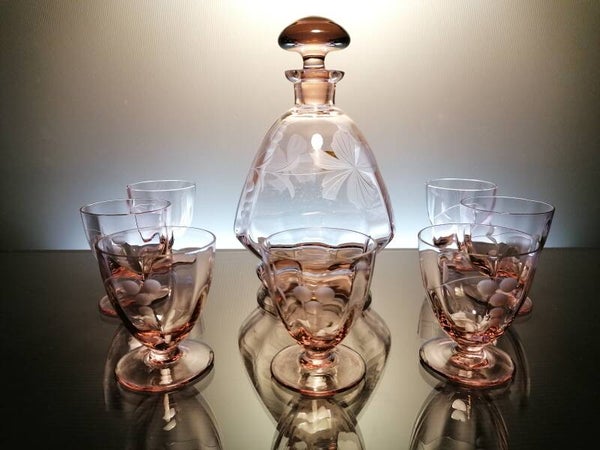 Bohemian art deco carafe with 7port glasses "Cristal RB"