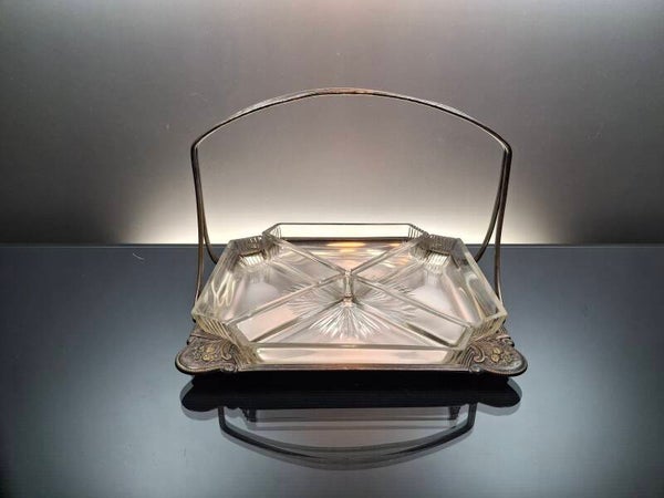 Art deco crystal / silver-plated serving plate