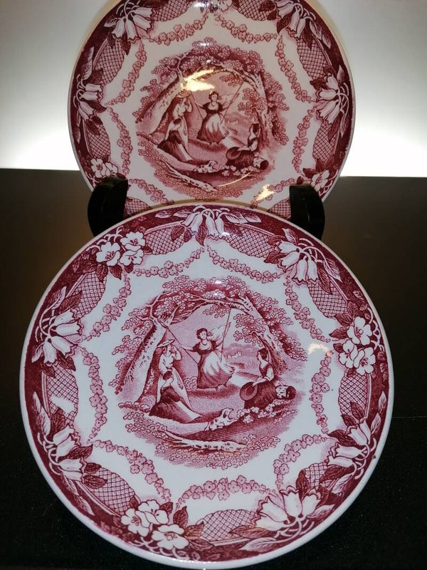 2 antique ceramic plates “Girls”