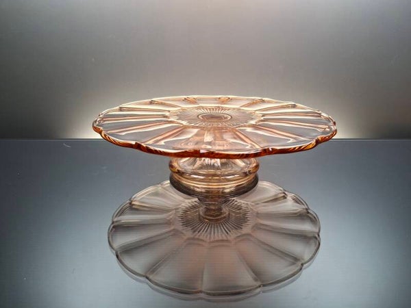 VSL-Luxval art deco rosaline glass cake dish on foot “Cotes plates”