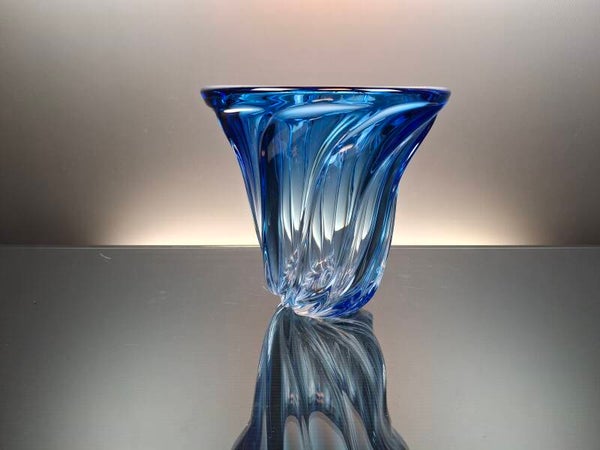 Val Saint Lambert clear – blue crystal vase “Torsade”