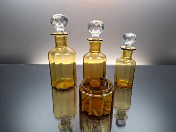 Yellow French crystal Baccarat flacons / toilet set