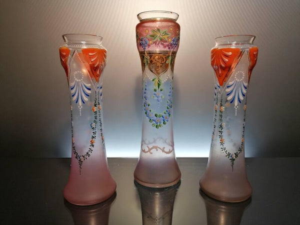 3 French art nouveau glass vases