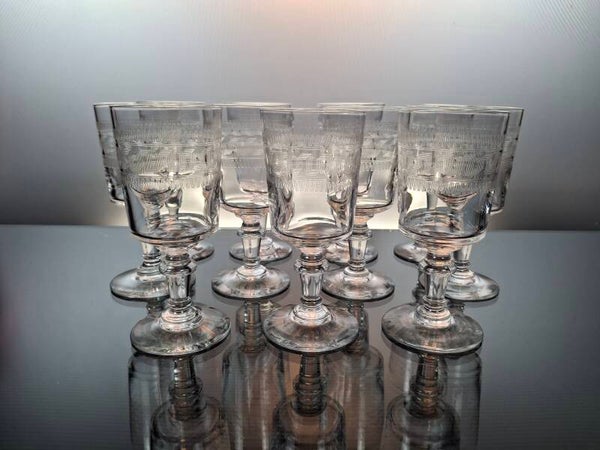 11 antique water glasses Val Saint Lambert “Andrée Guilloché”