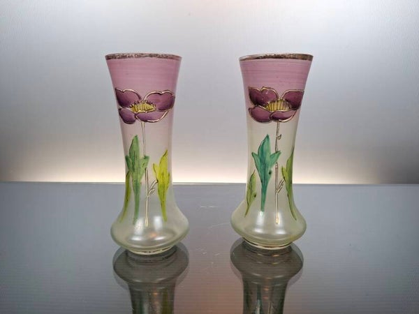 2 French art nouveau glass vases