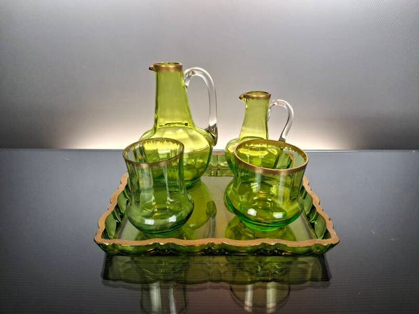 Antique legras uranium green night set “Verres d’eau – Yguem”