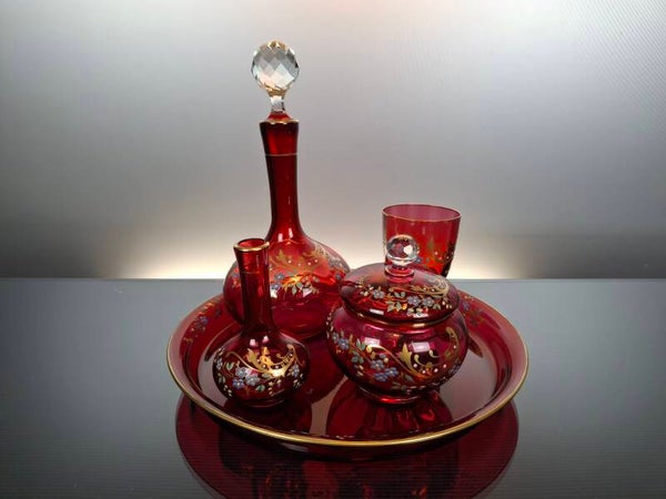 Antique Ruby red night set “Verres d’eau – Saint Louis”