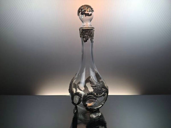 Baroque style German crystal carafe with pewter decoration