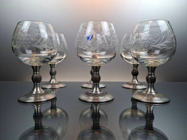 6 German crystal Cognac glasses “Zum-Becker», with pewter base.
