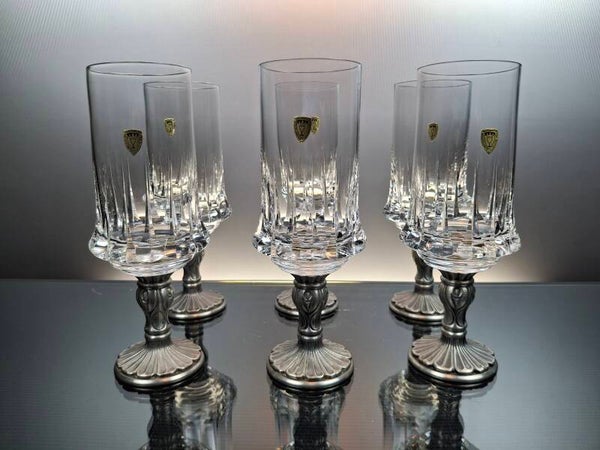 6 German crystal water glasses “Pochinger», with pewter base.