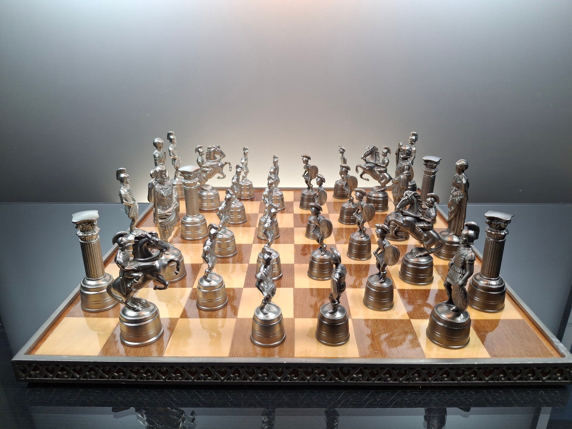 Vintage Pewter Roman Chess game.