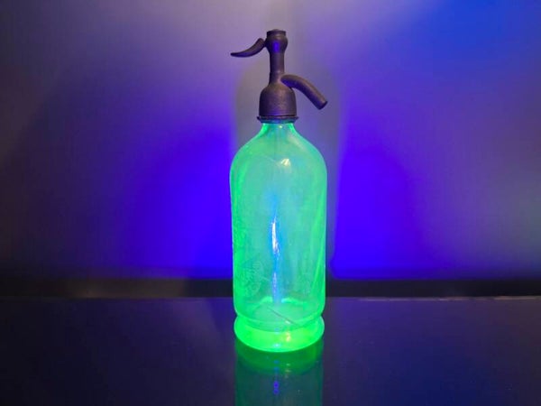 Blue / Uranium antique soda bottle