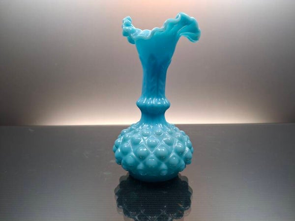 French little blue opaline vase 19th century “Portieux”