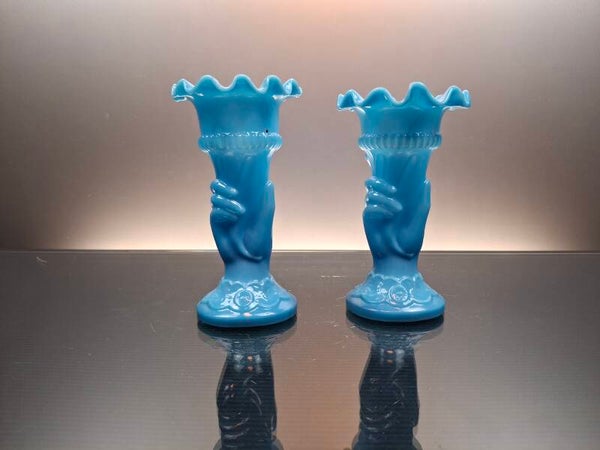 2 French little blue opaline vase 19th century “Portieux”
