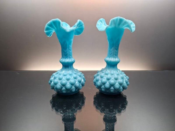 2 French little blue opaline vase 19th century “Portieux”