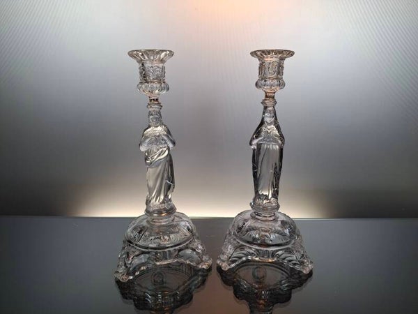 Belgian antique glass candlesticks “Sacre Coeur - VSL”