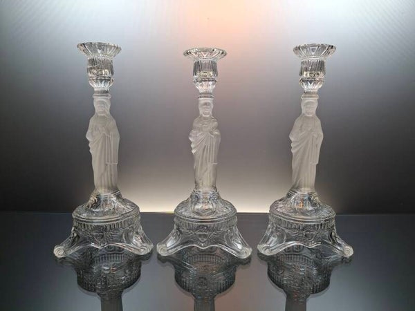 3 Scailmont antique glass candlesticks “Sacre Coeur”