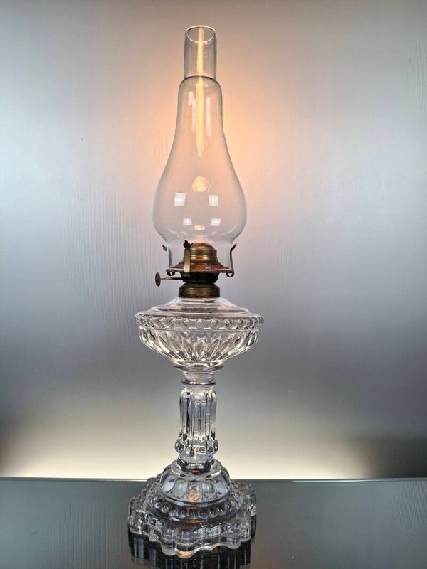 19th Century clear glass Oil Lamp “L&B”