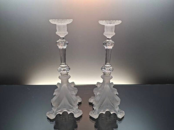 Belgian antique crystal candlesticks “Griffon – Val Saint Lambert”