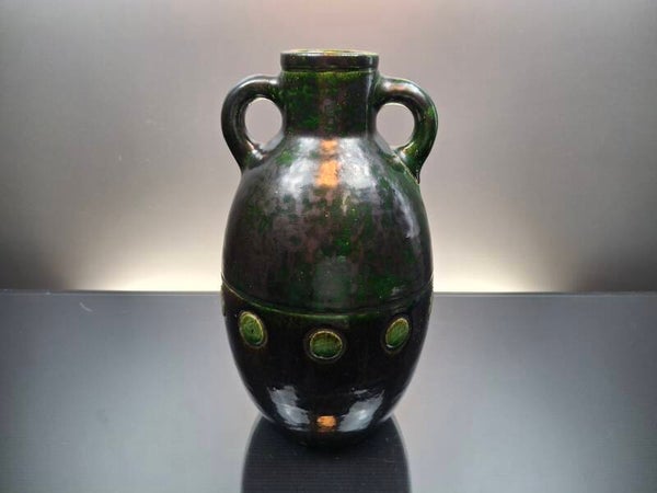 1900 Belgian green art pottery vase