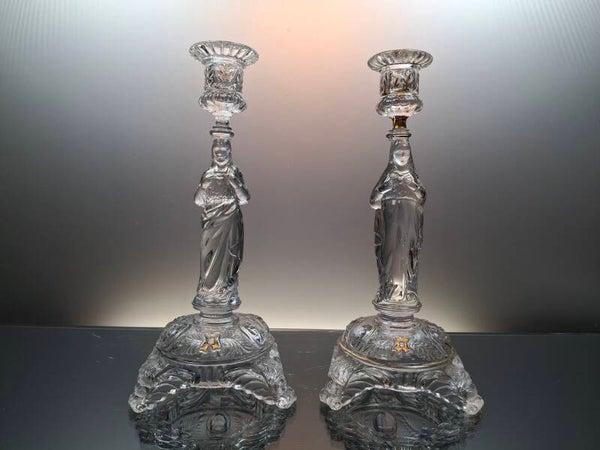 Belgian antique glass candlesticks “Sacre Coeur - VSL”