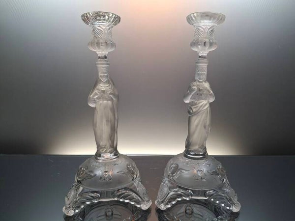 French antique glass candlesticks “Sacre Coeur - Portieux”