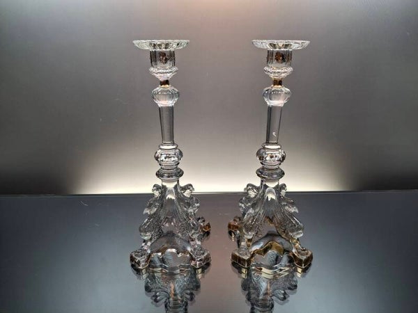 Belgian antique crystal candlesticks “Griffon – Val Saint Lambert”