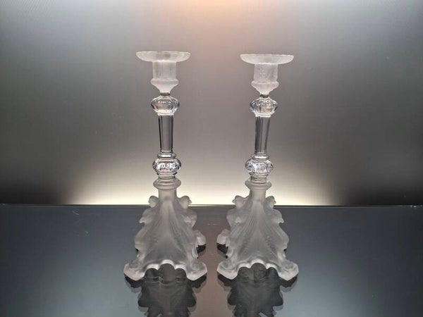 Belgian antique crystal candlesticks “Griffon – Val Saint Lambert”