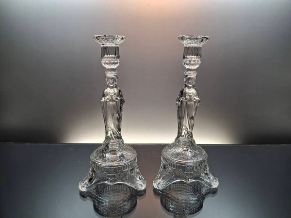Belgian antique glass candlesticks “Sacre Coeur - scailmont”