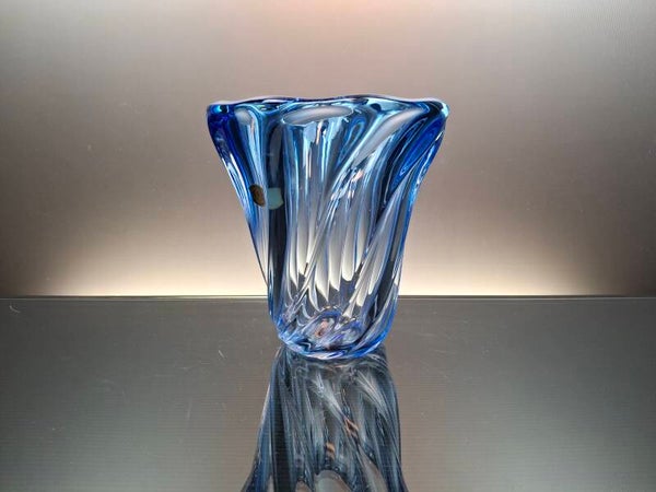 Val Saint Lambert clear – blue crystal vase “Torsade”