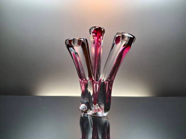 Vintage red crystal candelabra “Val Saint Lambert – René Delvenne”